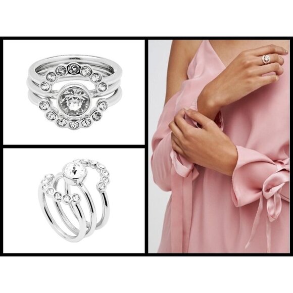 💕TED BAKER LONDON💕 Silver Cadyna Concentric Crystal Ring S/M NWT - Picture 1 of 8